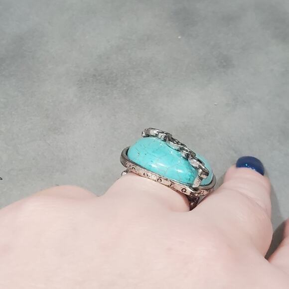 Large faux turquoise silver tube tone - Picture 3 of 6